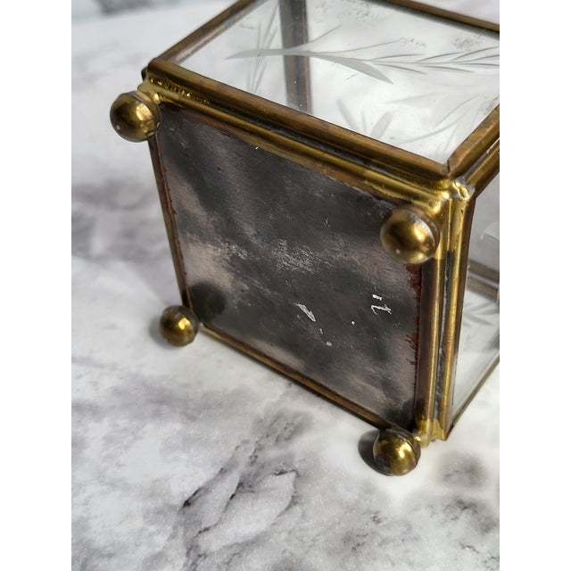 Vintage Glass and Brass Trinket Box Etched Floral For Sale - Image 12 of 12