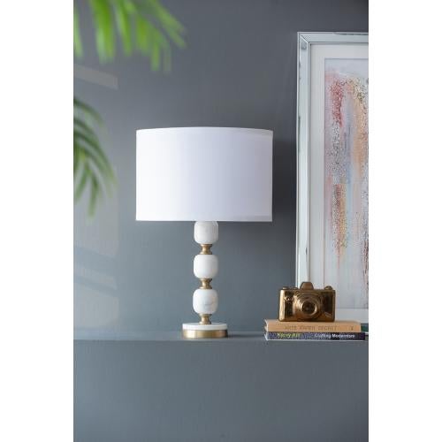 Metal Marble Gold Ball Stacked Table Lamp For Sale - Image 7 of 9