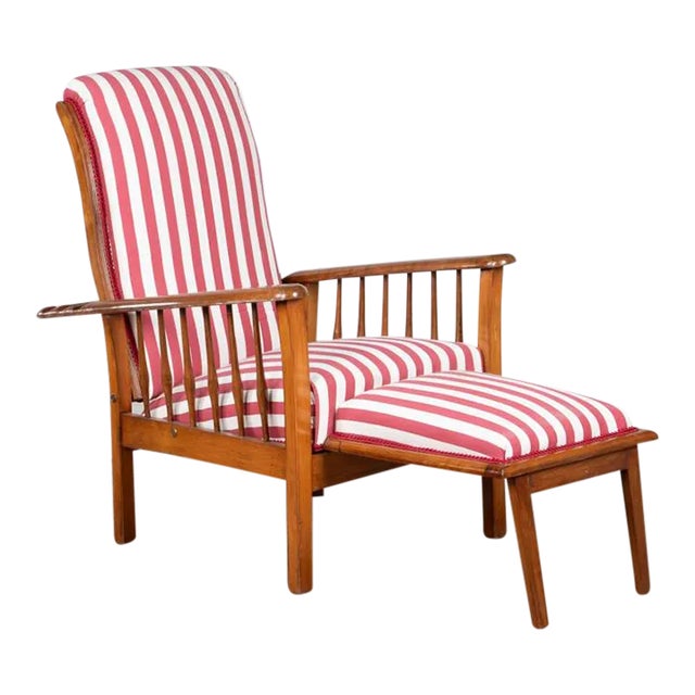 1920s French Morris Reclining Chair With Red Stripe Cushions For Sale