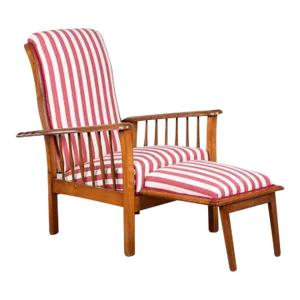 1920s French Morris Reclining Chair With Red Stripe Cushions