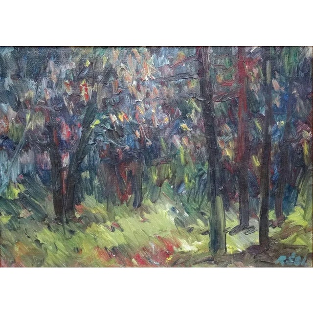 Ruta Steinerte, Forest, 1982, Oil on Cardboard For Sale - Image 7 of 7