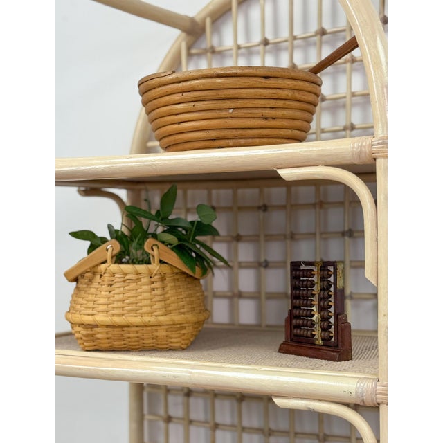 Vintage Arched Blonde Rattan Lattice Etagere Coastal Boho Hollywood Regency For Sale - Image 15 of 16