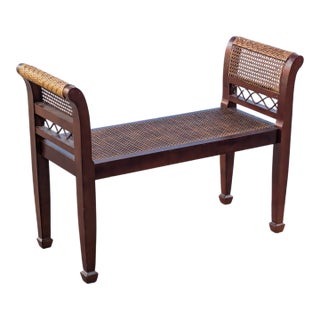 1970s Empire Style Solidwood and Cane Bench For Sale