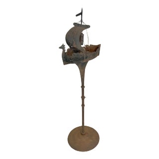 Brutalist and Heavily Patinated Metal Viking Ship 420 Sculpture Ashtray For Sale