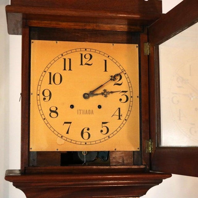 Antique Ithaca Clock Co. Tall Case Walnut Grandfather Clock C1920 For Sale - Image 15 of 15