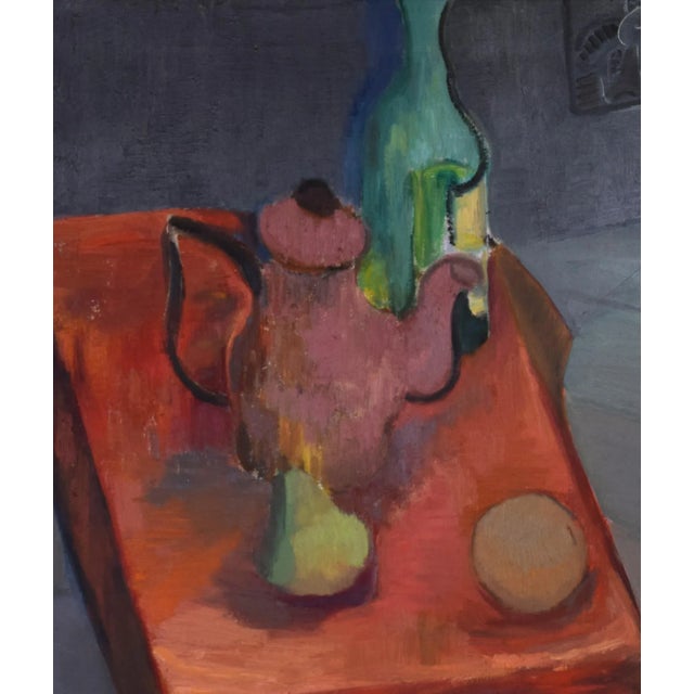 Vintage Mid Century Modernist Expressionist Still Life Oil Painting on Canvas For Sale - Image 4 of 6