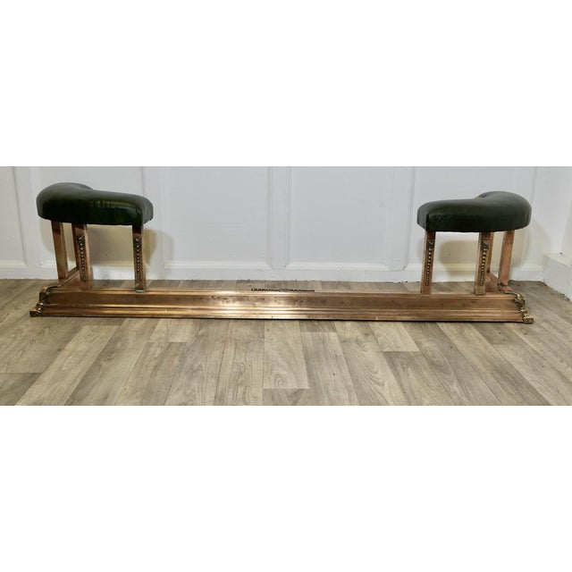 Copper Art Deco Brass, Copper & Green Leather Club Fender For Sale - Image 8 of 8