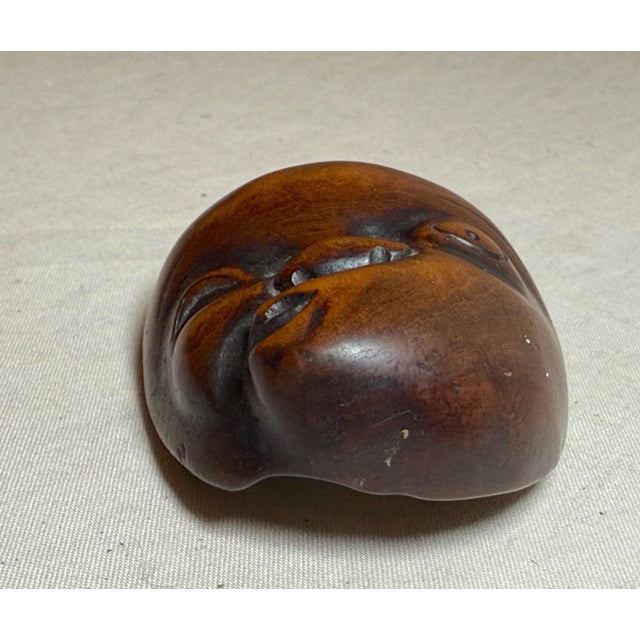 19th Century Antique Japanese Hand Carved Boxwood Netsuke Noh Mask Hyottoko Sculpture For Sale - Image 5 of 10
