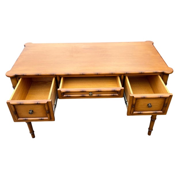 Amber Late 20th Century Faux Bamboo Chinoserie 3 Drawer Desk For Sale - Image 8 of 18