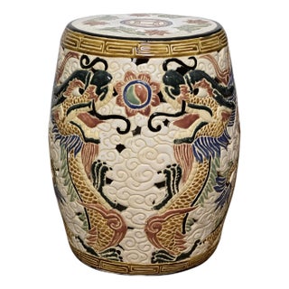 20th Century Chinese Dragon Ceramic Hand-Painted Garden Stool For Sale