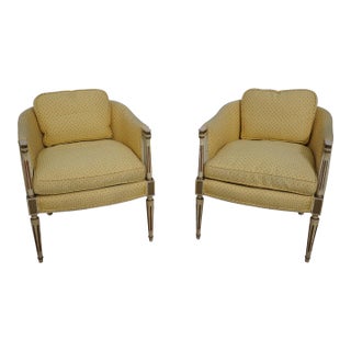 Pair of Designer Upholstered French Louis XVI Club Chairs For Sale