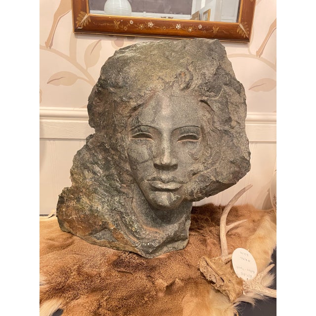 Female Sculpture Carved Stone Bust of a Woman Signed by Artist Charles Cutler - Mid Century For Sale In Nashville - Image 6 of 11