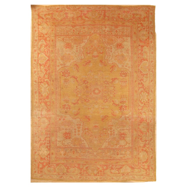 Antique Turkish Oushak Carpet, Handmade Oriental Rug, Gold, Taupe, Shrimp Coral For Sale - Image 18 of 18