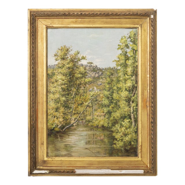 Torcato Pinheiro, River Landscape, Oil Painting on Canvas For Sale