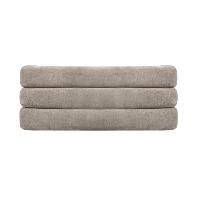 Contemporary Matthew Izzo Home Mercer Waterfall Edge Textured Taupe Chenille Channeled Bench For Sale - Image 3 of 5