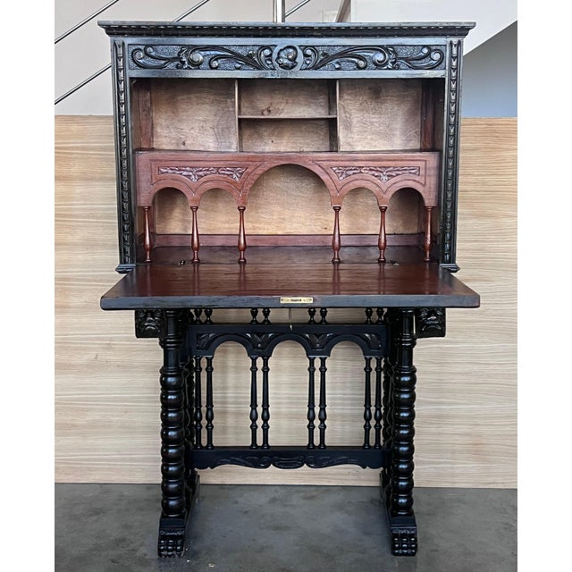 Baroque 20th Century Spanish Baroque Style Cabinet on Stand, Bargueno or Varqueno For Sale - Image 3 of 18