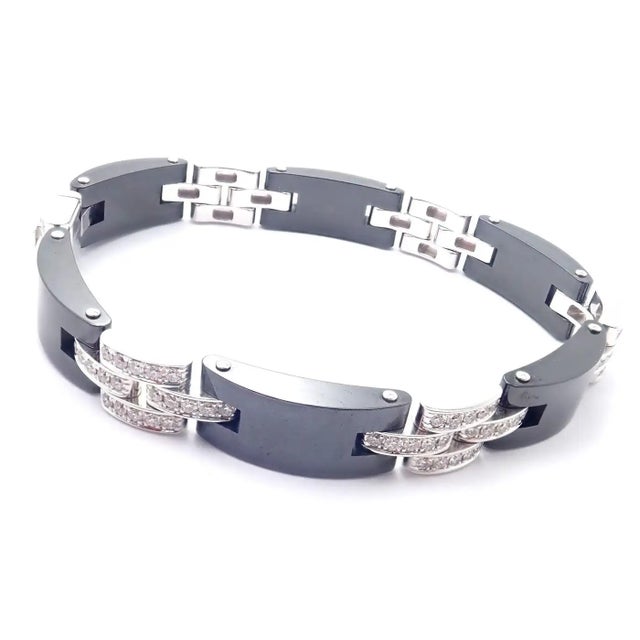 Contemporary 1990s Cartier Maillon Panthere Diamond Ceramic White Gold Link Bracelet For Sale - Image 3 of 9