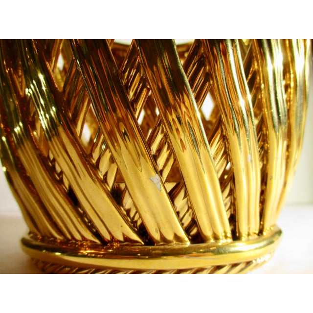 Ceramic Italian Mid Century Gilt Porcelain Woven Basket For Sale - Image 7 of 7