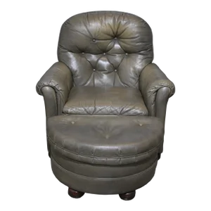 Mid 20th Century Bradington Young Tan Tufted Leather Club Chair With Matching Leather Ottoman