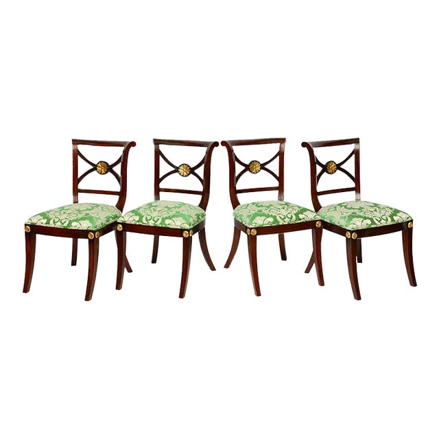 Regency Klismos Chairs, 19th C. Refined Highly Carved Gilt Details - Set of 4 For Sale