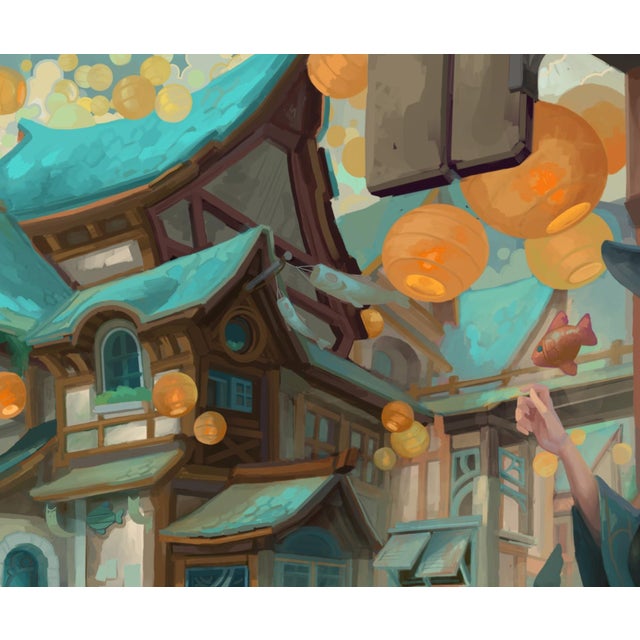 Lantern Festival by Dustin Panzino | Procreate on Metal Colorful scene of a festival with floating lanterns. For Sale - Image 4 of 5
