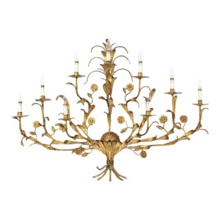 Gilded Metal Leaf and Flower Wall Sconce Light Fixture For Sale