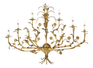 Gilded Metal Leaf and Flower Wall Sconce Light Fixture