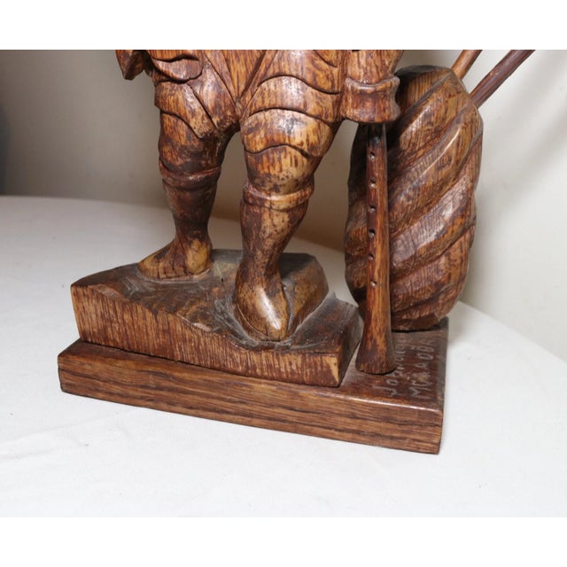 Brown 1940s Obscure Folk Art Hand Carved Wood Figural Man Trumpet Sculpture Statue For Sale - Image 8 of 12