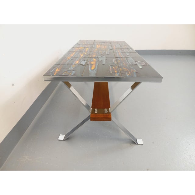 Ceramic Vintage Coffee Table in Ceramic, Chrome Metal and Wood, 1960s For Sale - Image 7 of 18