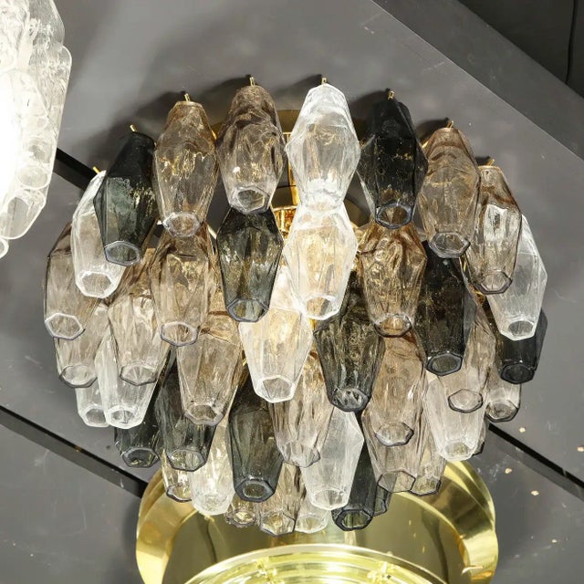 Early 21st Century Modernist Handblown Murano Mixed Polyhedral Flush Mount with Brass Fittings For Sale - Image 5 of 13