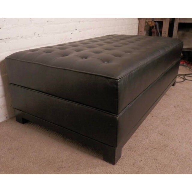 Mid 20th Century Mid 20th Century Tufted Large Black Leather Ottoman For Sale - Image 5 of 8