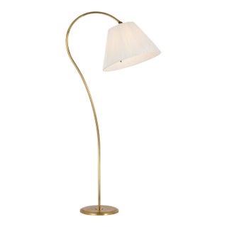 Amber Lewis by Visual Comfort Signature Dume Large Arched Floor Lamp in Hand-Rubbed Antique Brass with Silk Pleated Shade For Sale