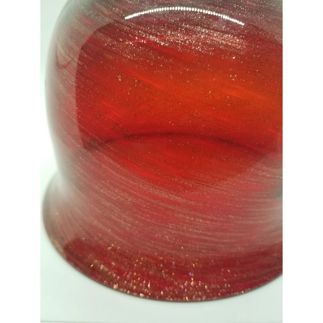 Vintage Footed Cranberry Glass Bowl With Gold Swirls For Sale - Image 4 of 5