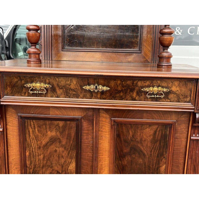 Antique Walnut Bookcase / Cupboard with Fitted Shelves & Drawer For Sale - Image 4 of 15