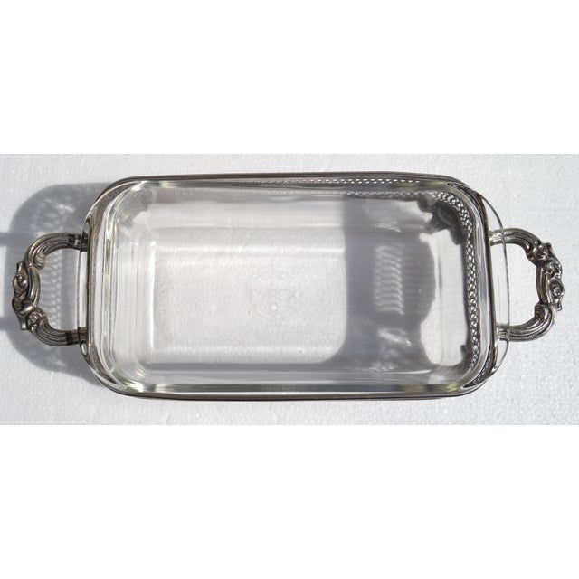 Transparent 1950s Pyrex Glass Silver Plate Holders Rectangle Baking Pan Casserole Serving Dishes - Set of 2 For Sale - Image 8 of 18