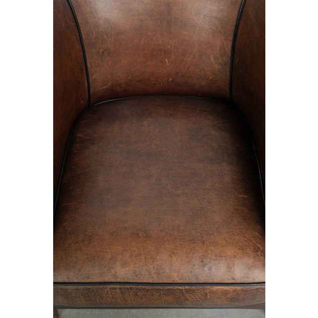Art Deco Sheepskin Club Armchair with Black Piping For Sale - Image 6 of 14