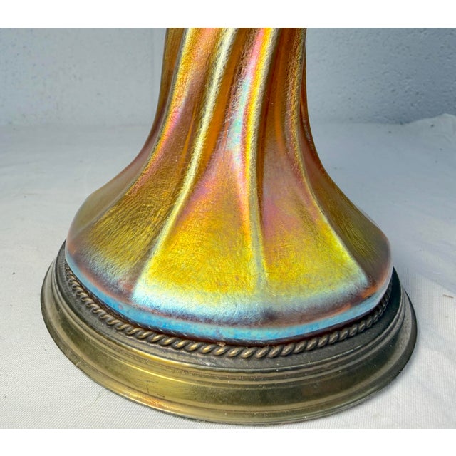 Metal Vintage Tiffany Studios Hand Blown Favrille Lustre Glass Electric Table Lamp For Sale - Image 7 of 9