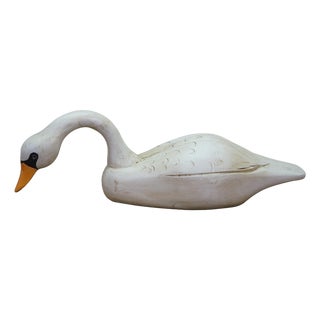 Vintage Wooden Wildlife Kennebunk Maine Hand Carved Solid Pine Swan Decoy 24" For Sale