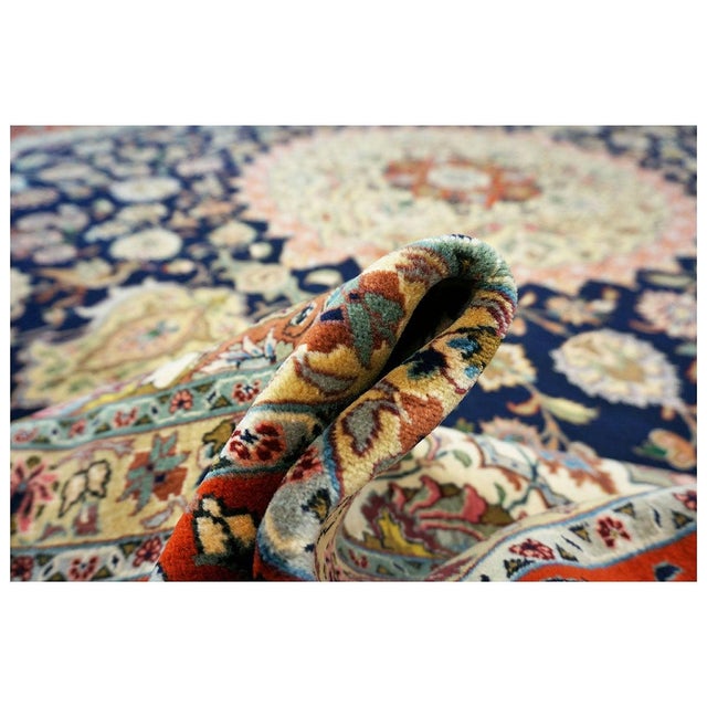 Textile Antique Persian Tabriz Wool 10x13 Navy & Rust Handmade Area Rug #1143896 For Sale - Image 7 of 8