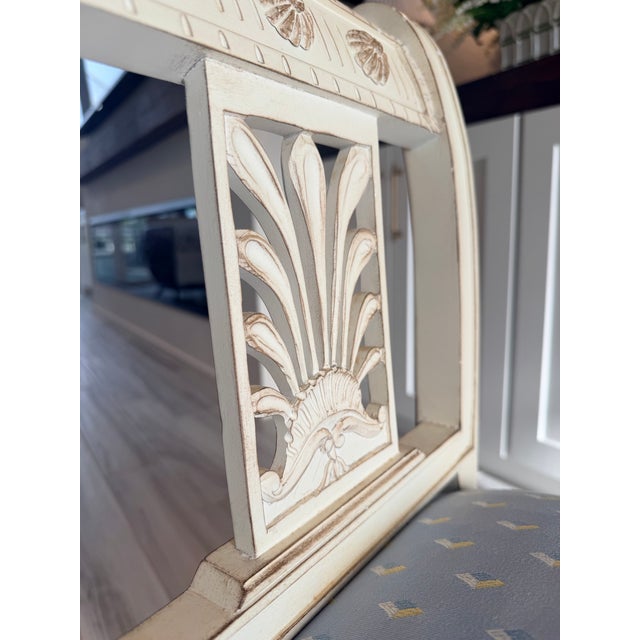 Wood Late 19th Century French Directoire Style Painted Bench With Light Blue Upholstery For Sale - Image 7 of 10