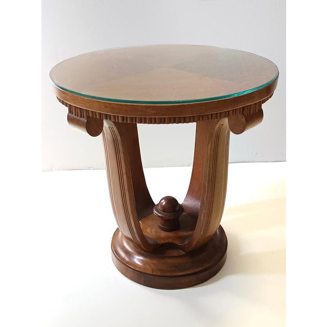1940s Art Deco Round Oak Durmast and Glass Coffee Table, Italy, 1940s For Sale - Image 5 of 10