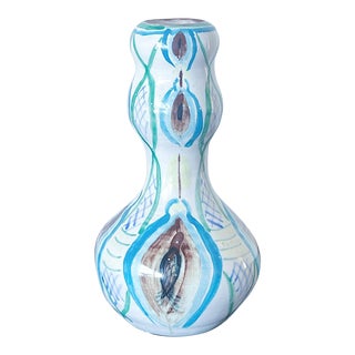 MId-Century Hand-Thrown Pottery Vase With Glazed Design, Signed For Sale