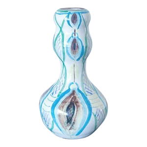 MId-Century Hand-Thrown Pottery Vase With Glazed Design, Signed