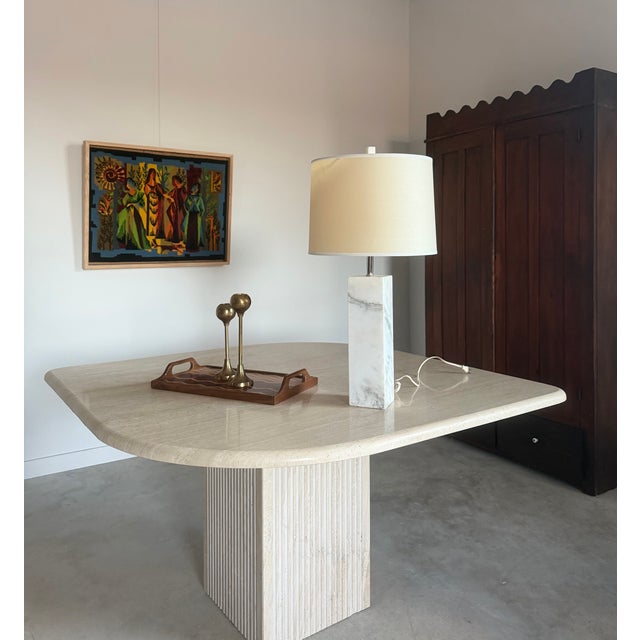Antique White Minimalist White Marble Plinth Table Lamp Knoll-Style (After Nessen) For Sale - Image 8 of 18