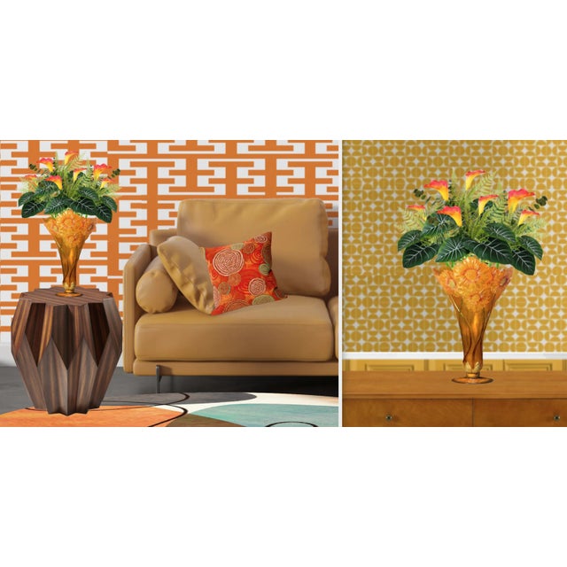 Late 20th Century Vintage Acrylic Vase: Orange Yellow Sunflowers in Bas Relief For Sale - Image 5 of 12