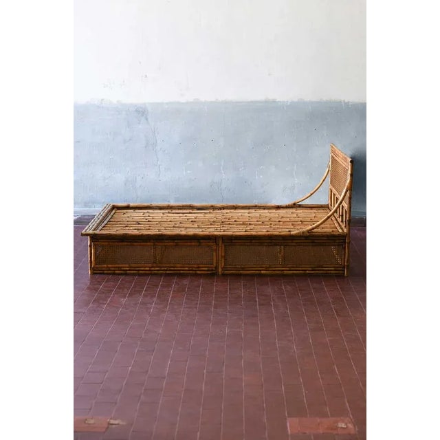 Double Bed with Bamboo and Vienna Straw Headboard, 1980s, in Good conditions. Designed 1980 to 1989
