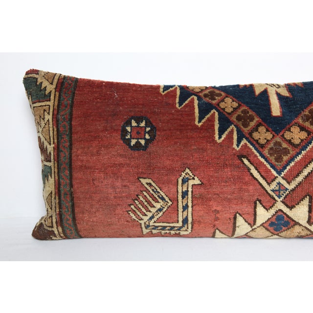 Antique Caucasian Kazak Rug Pillow Cover With Animal Figures -16'' X 42'' For Sale - Image 4 of 11