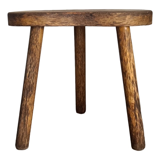 Vintage French Wooden Tripod Stool, 1950 For Sale