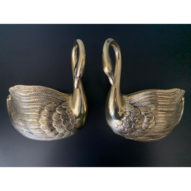 Mid 20th Century Large Hollywood Regency Brass Swan Wall Pockets, A Pair For Sale In Nashville - Image 6 of 6