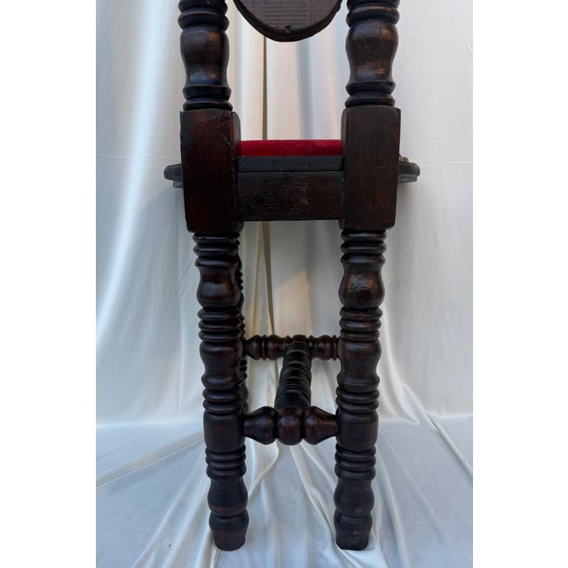 Wood Antique Victorian Jacobean Revival High-Back Bobbin Turned Chair With Crimson Velvet For Sale - Image 7 of 13
